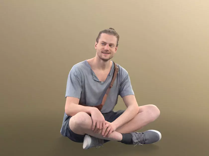 Milo 11217 - sitting man cool hipster with bag and manbun 3D model_0