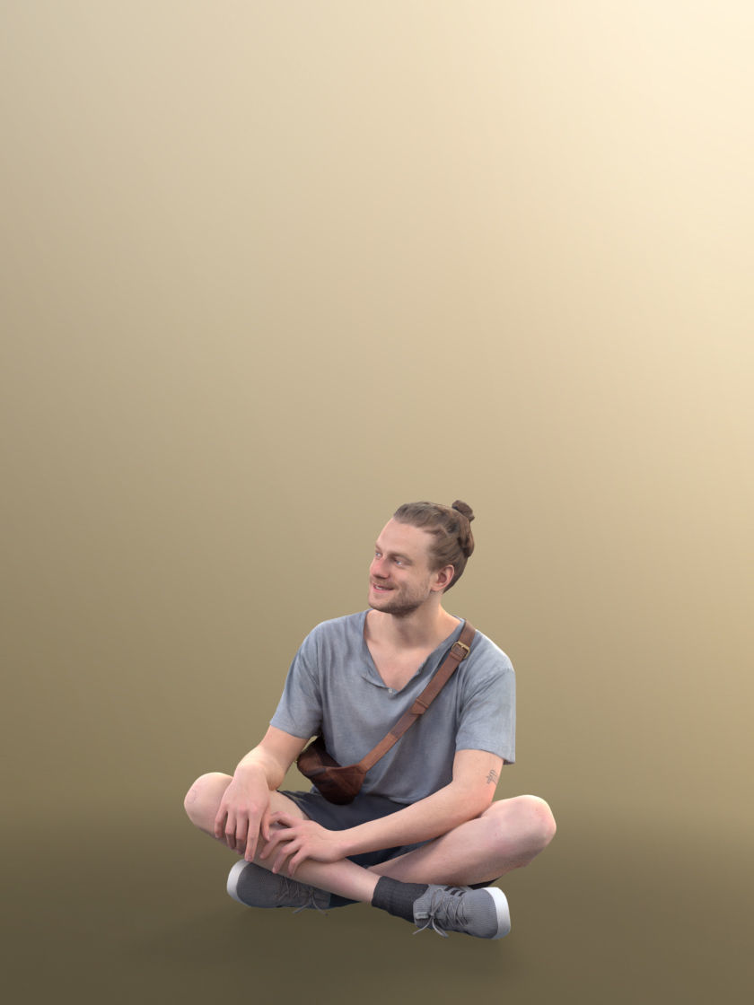Milo 11217 - sitting man cool hipster with bag and manbun 3D model_3