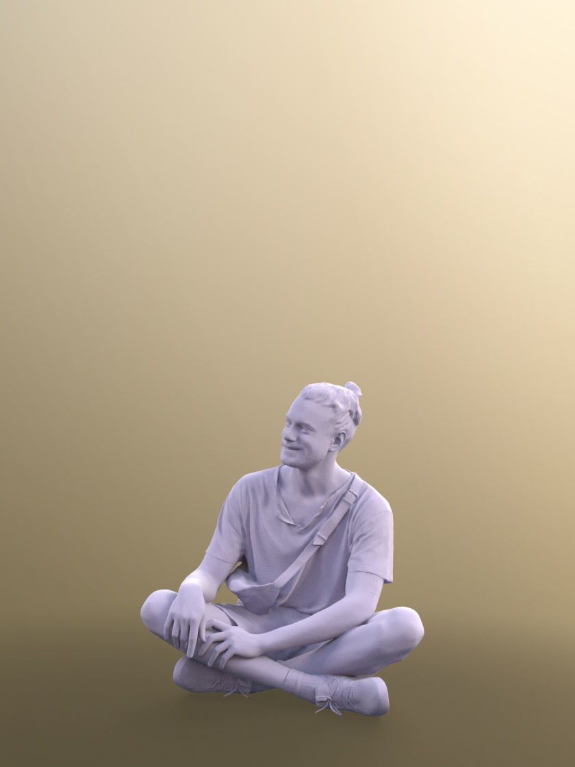 Milo 11217 - sitting man cool hipster with bag and manbun 3D model_5