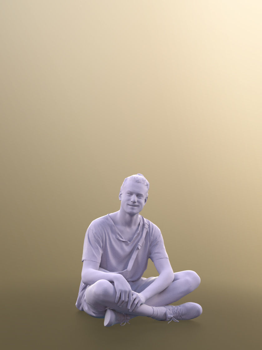 Milo 11217 - sitting man cool hipster with bag and manbun 3D model_4