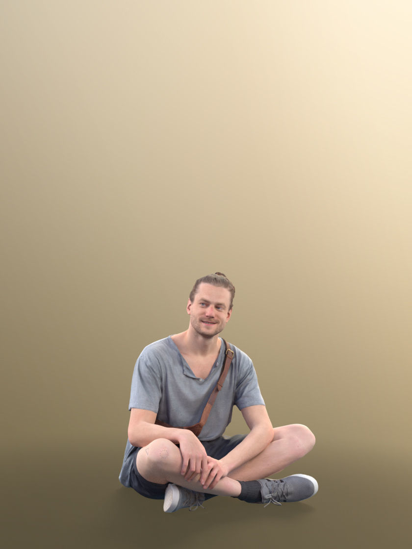 Milo 11217 - sitting man cool hipster with bag and manbun 3D model_2