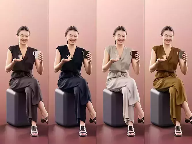 Francine 11285 -4 Texturevariations- Asian Woman Sitting Coffee