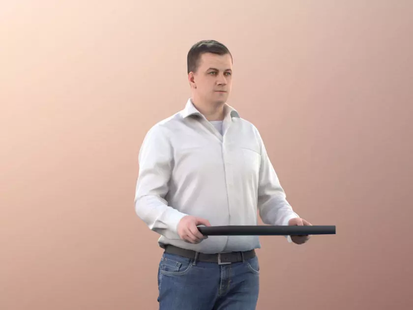 Fabian 11303 - Man walking with tray buffet cantina restaurant 3D model_0