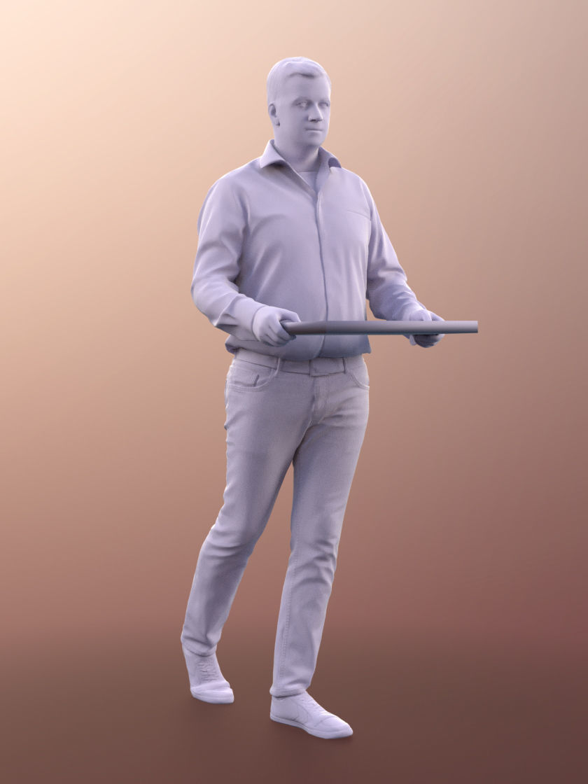 Fabian 11303 - Man walking with tray buffet cantina restaurant 3D model_4