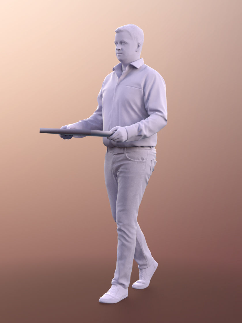 Fabian 11303 - Man walking with tray buffet cantina restaurant 3D model_5