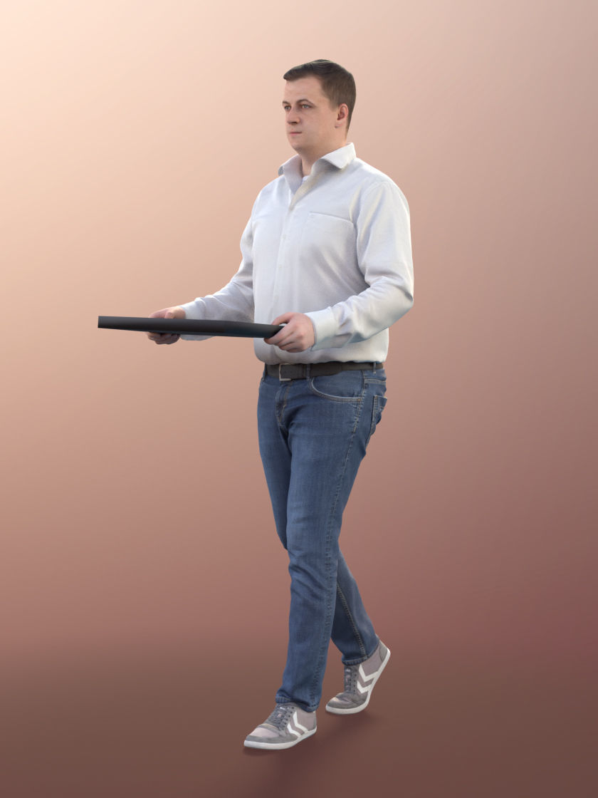 Fabian 11303 - Man walking with tray buffet cantina restaurant 3D model_3