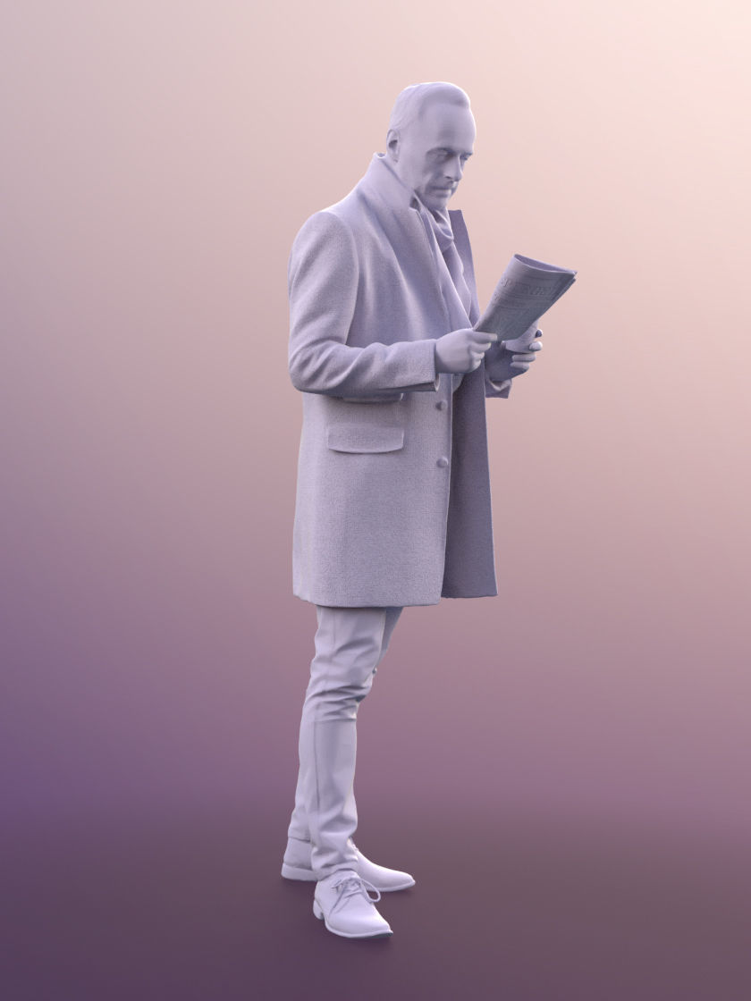 Jason 11309 - Man standing coat winter reading newspaper coffe 3D model_5