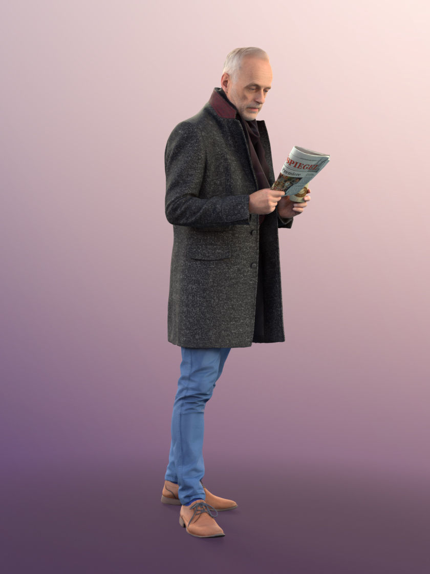 Jason 11309 - Man standing coat winter reading newspaper coffe 3D model_3
