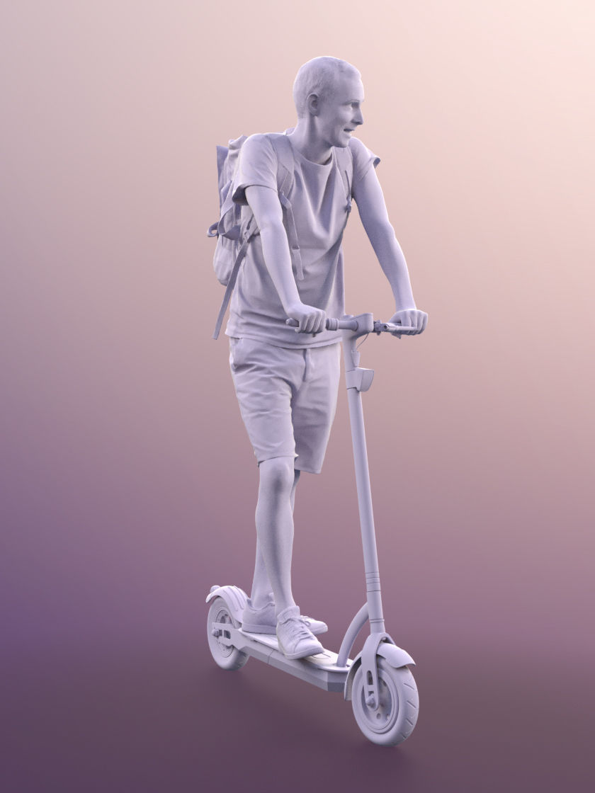 Stephen 11310 - Casual Man Shorts Backpack On Scooter 3D model_5