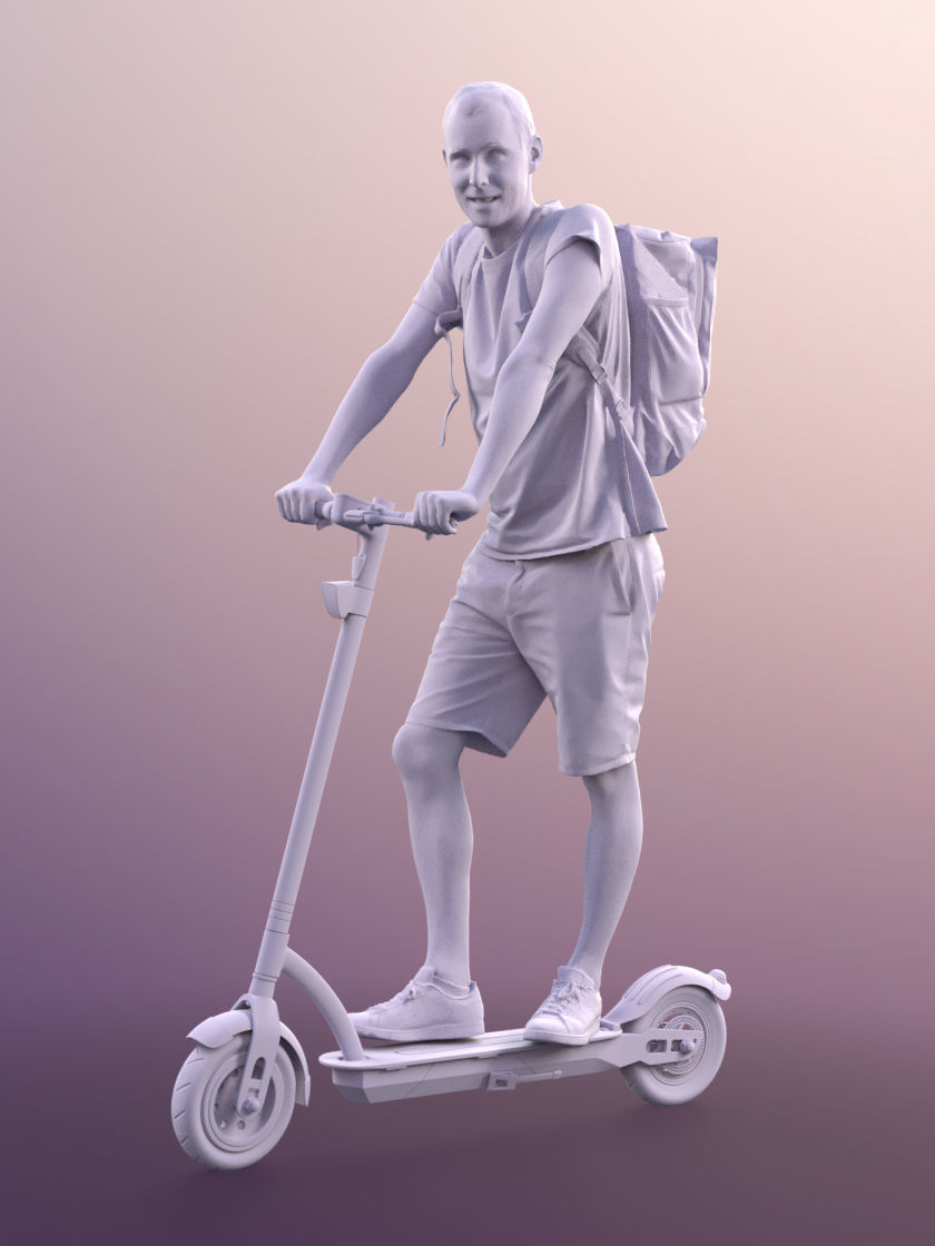 Stephen 11310 - Casual Man Shorts Backpack On Scooter 3D model_4