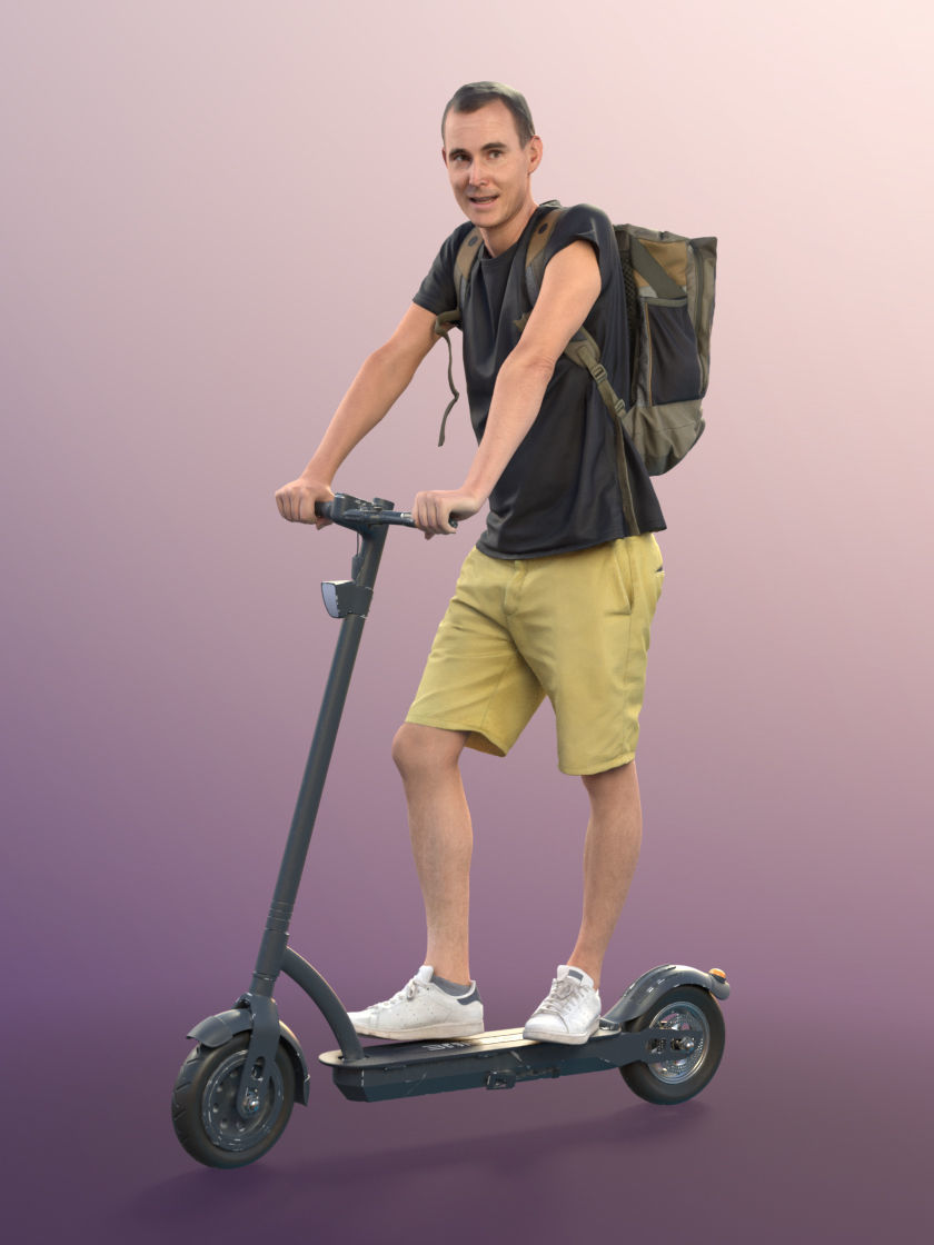Stephen 11310 - Casual Man Shorts Backpack On Scooter 3D model_2
