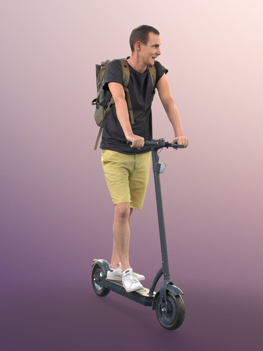 Stephen 11310 - Casual Man Shorts Backpack On Scooter 3D model_3