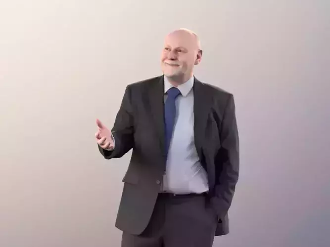 Phil 11333 - Old businessman standing explaining hand in pocket