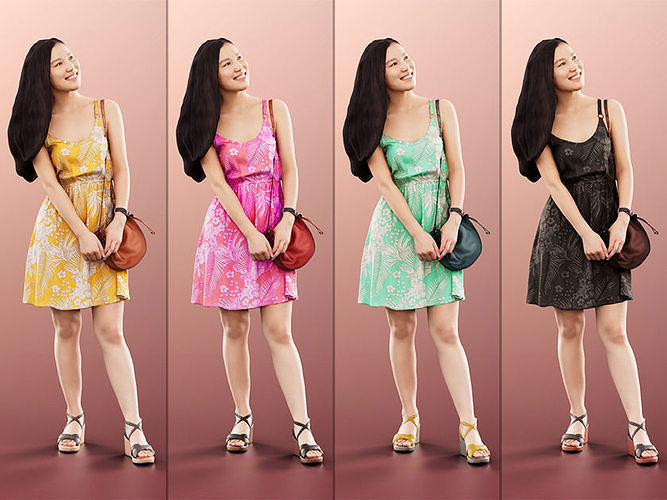 Anita 11353 - 4 Texturevariations - Asian Woman Summer Dress 3D model