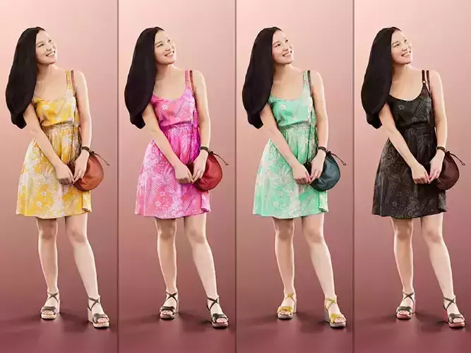 Anita 11353 - 4 Texturevariations - Asian Woman Summer Dress 3D model