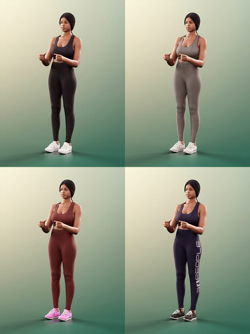 Micaela 11406 - 4 Texturevariations - Black Woman Sporty Outfit 3D model_2