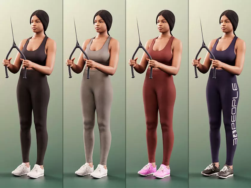 Micaela 11406 - 4 Texturevariations - Black Woman Sporty Outfit 3D model_0