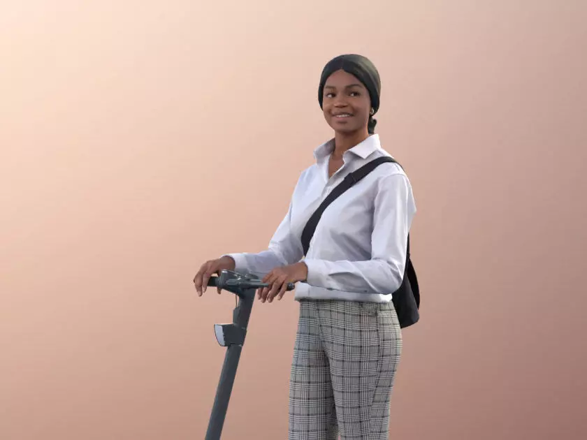 Micaela 11410 - Black Woman Casual With Bag On Scooter 3D model_0