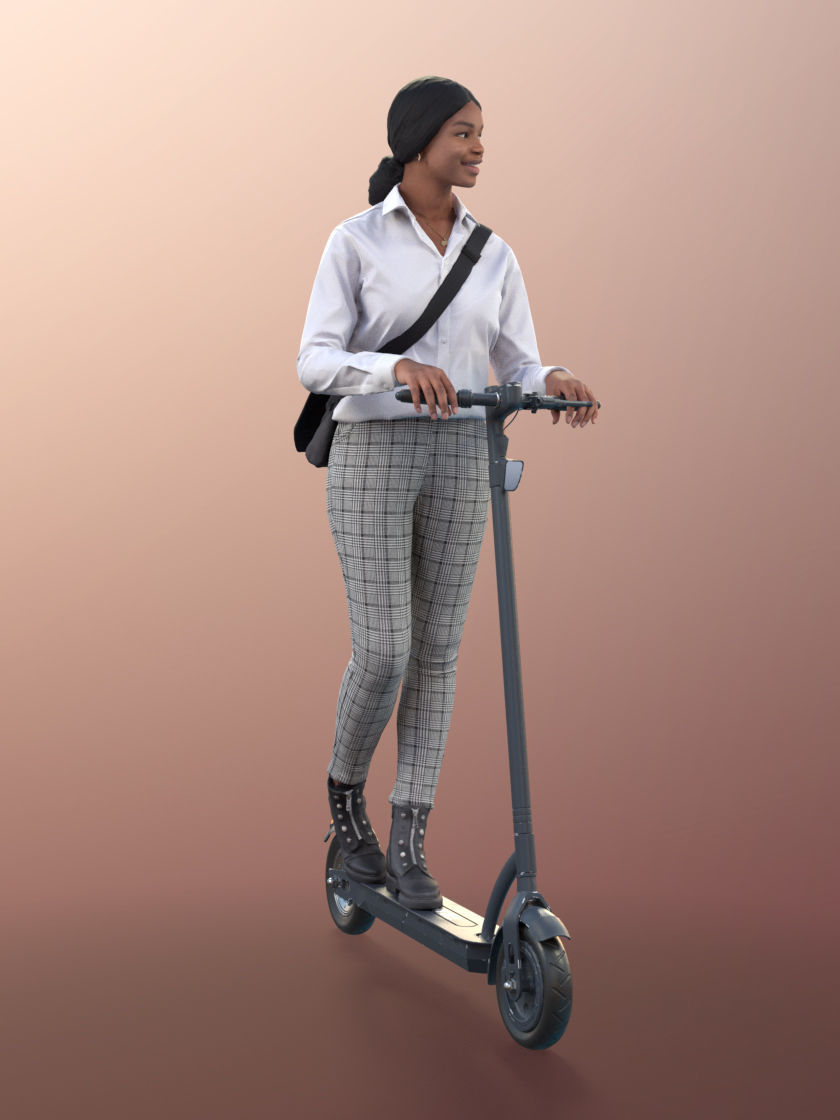 Micaela 11410 - Black Woman Casual With Bag On Scooter 3D model_3