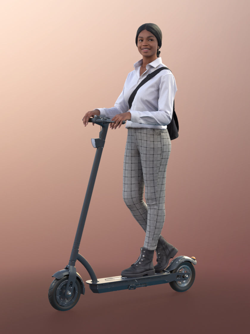 Micaela 11410 - Black Woman Casual With Bag On Scooter 3D model_2