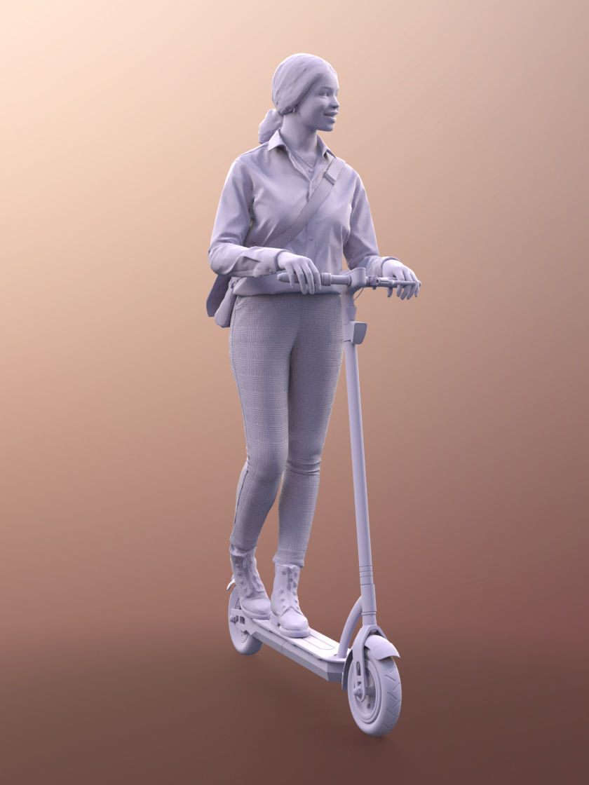 Micaela 11410 - Black Woman Casual With Bag On Scooter 3D model_5