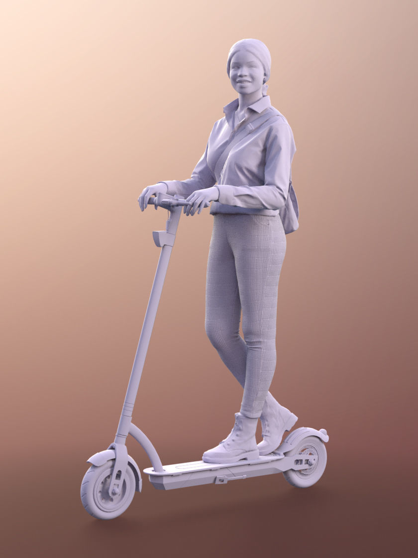 Micaela 11410 - Black Woman Casual With Bag On Scooter 3D model_4
