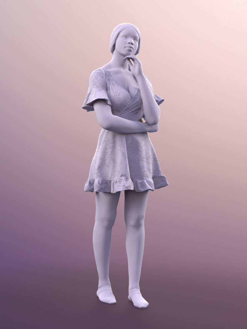 Micaela 11413 - Black Woman Standing In Flowered Dress 3D model_3