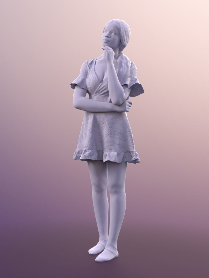 Micaela 11413 - Black Woman Standing In Flowered Dress 3D model_5