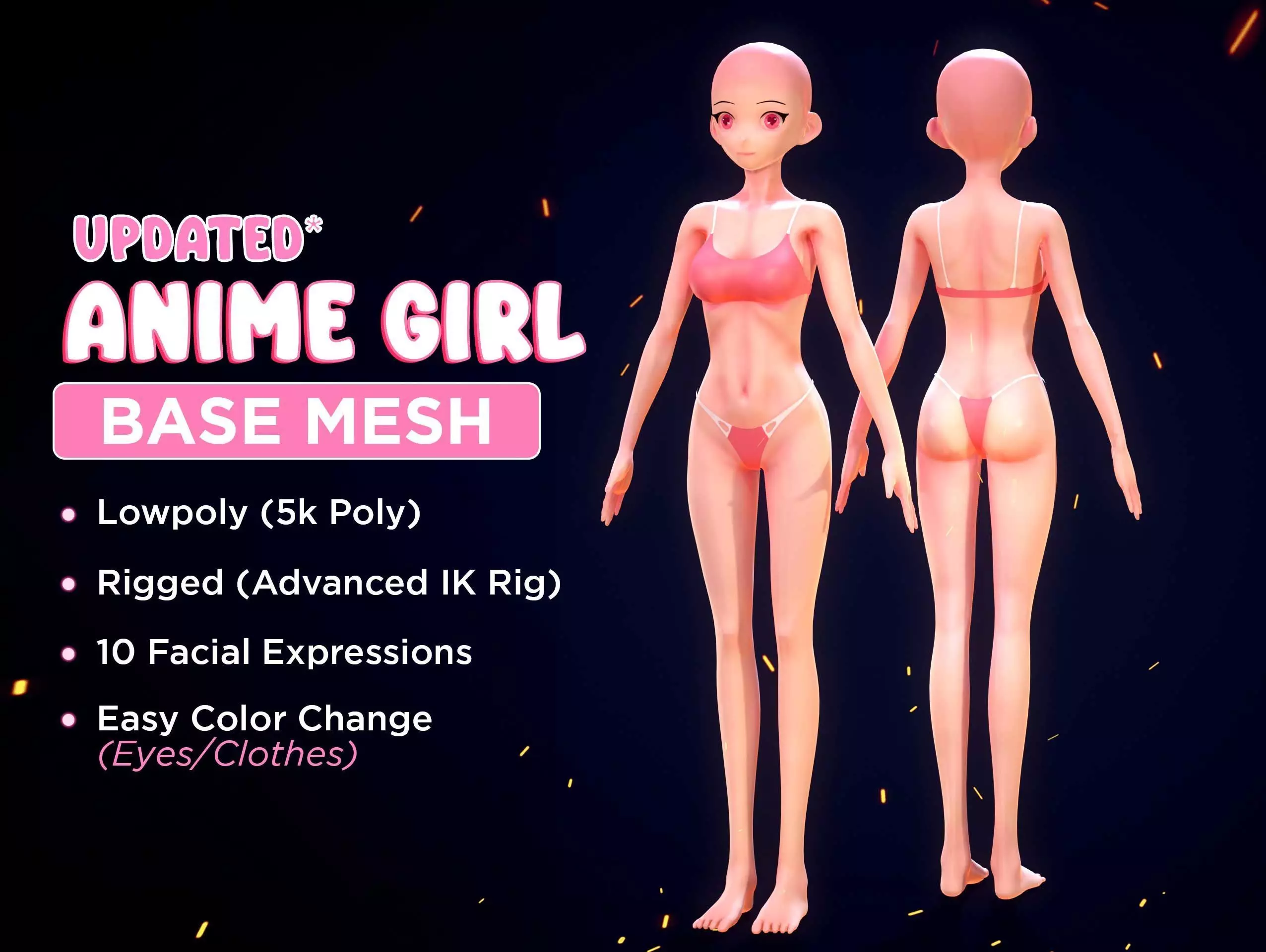 Anime girl base mesh Low-poly 3D model_0
