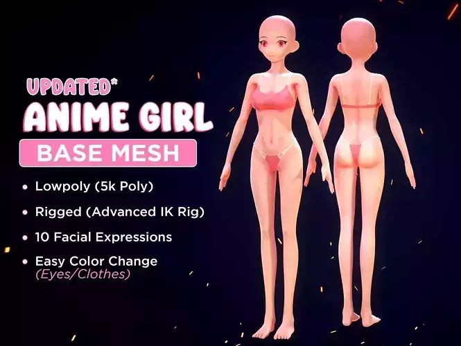 Anime girl base mesh Low-poly 3D model