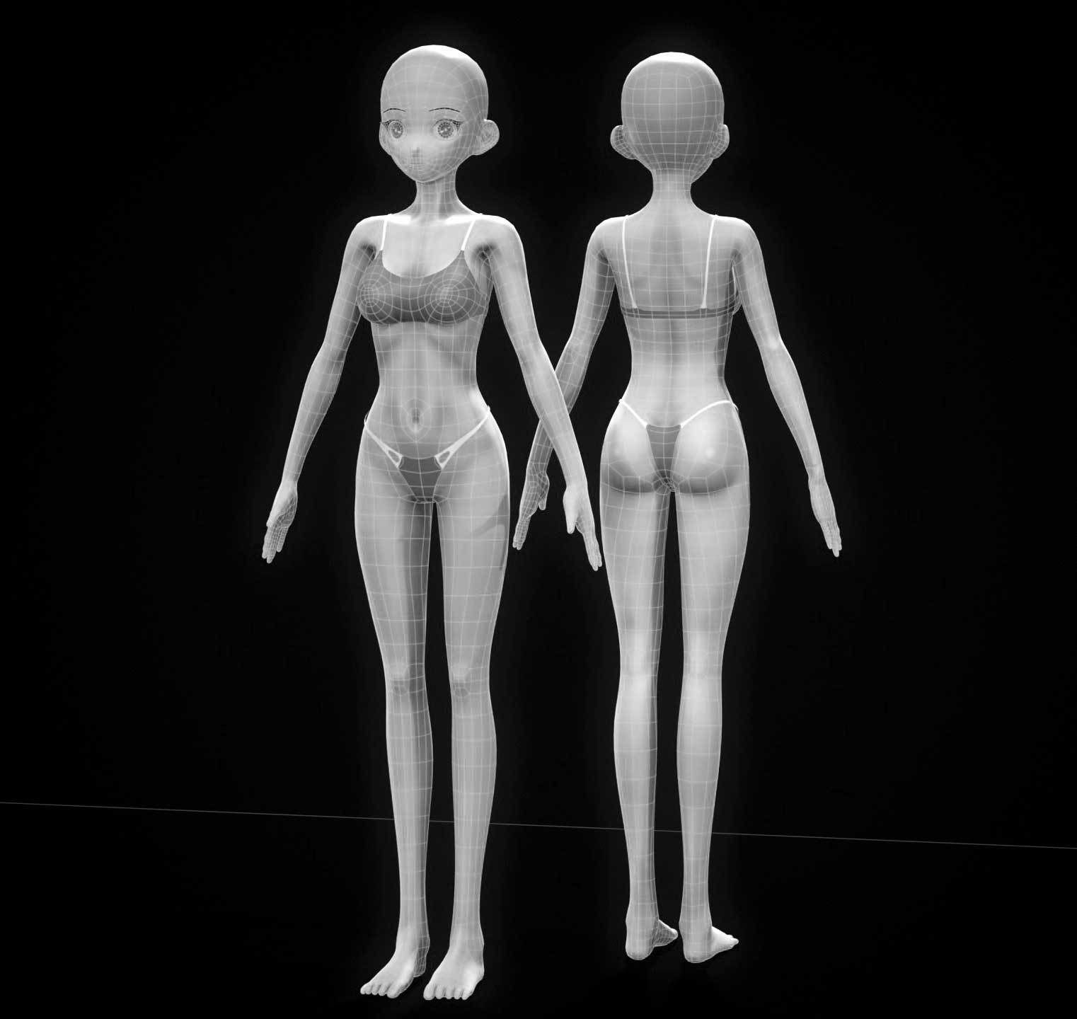 Anime girl base mesh Low-poly 3D model_4