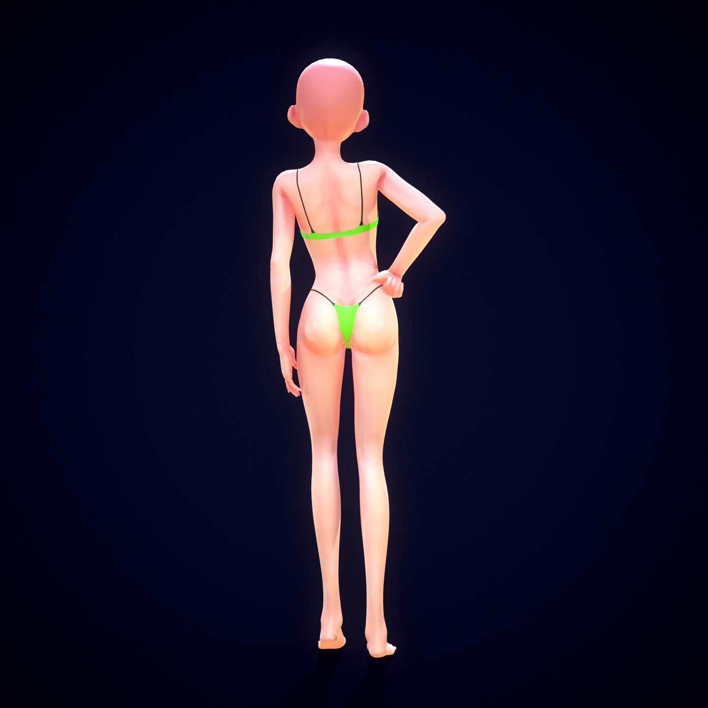 Anime girl base mesh Low-poly 3D model_13