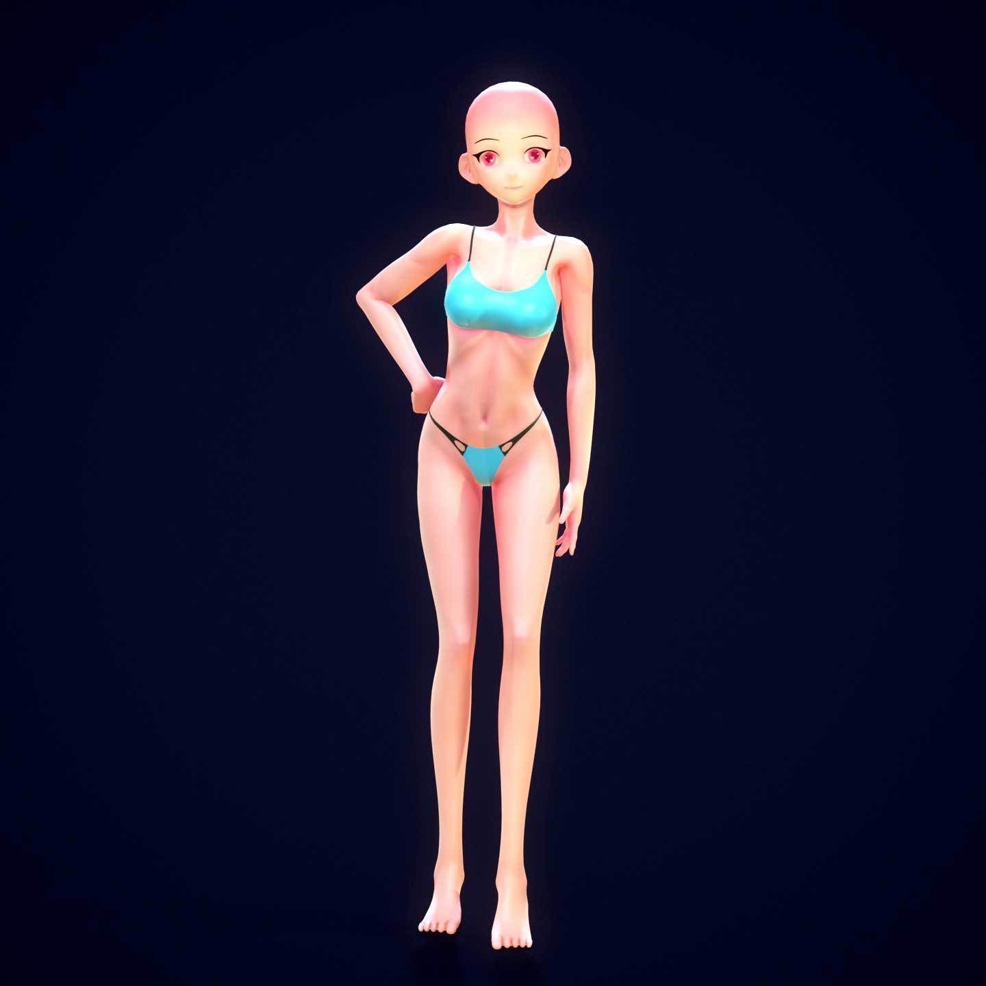 Anime girl base mesh Low-poly 3D model_5