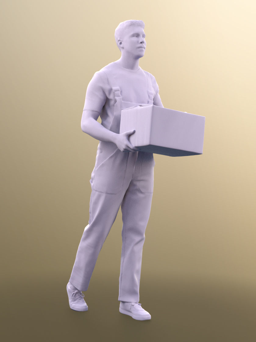 Jimmy 11420 - Worker Delivering Cardboard Box Goods 3D model_5