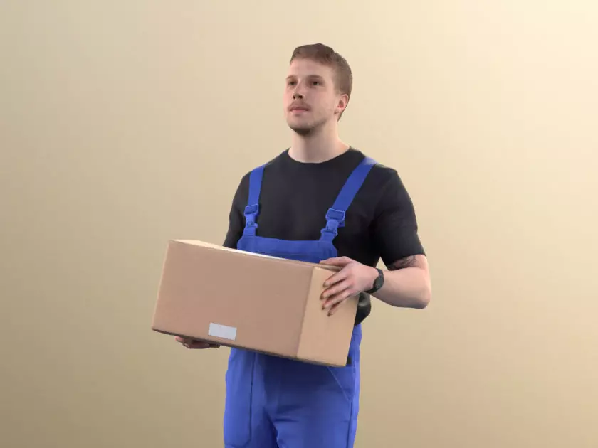 Jimmy 11420 - Worker Delivering Cardboard Box Goods 3D model_0