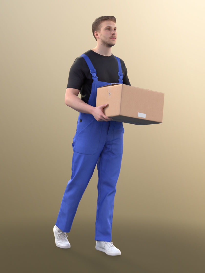 Jimmy 11420 - Worker Delivering Cardboard Box Goods 3D model_3