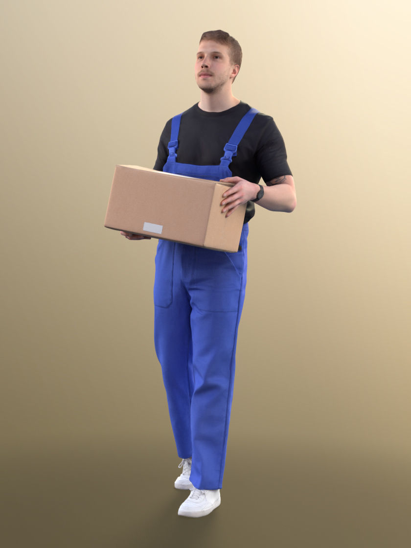 Jimmy 11420 - Worker Delivering Cardboard Box Goods 3D model_2