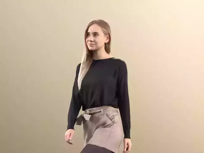 Celine 11436 - Blonde Young Girl With Skirt Walking Up Stairs