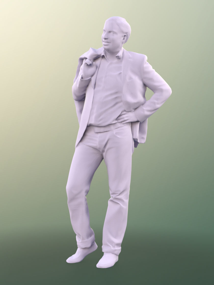 Michael 11454 - Businessman standing with jacket over shoulder 3D model_4
