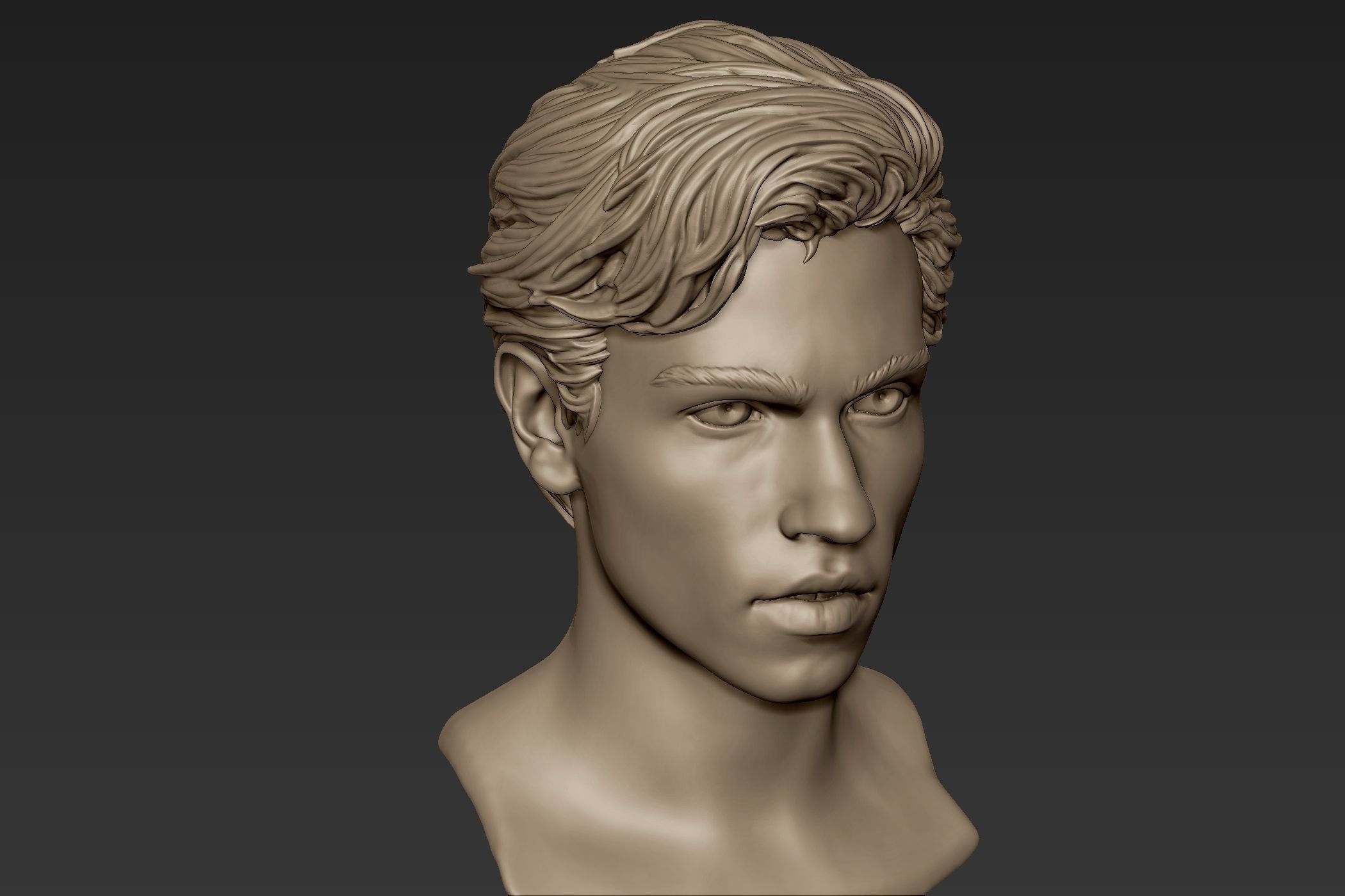 Male Head with Hair Sculpt 3D model_9