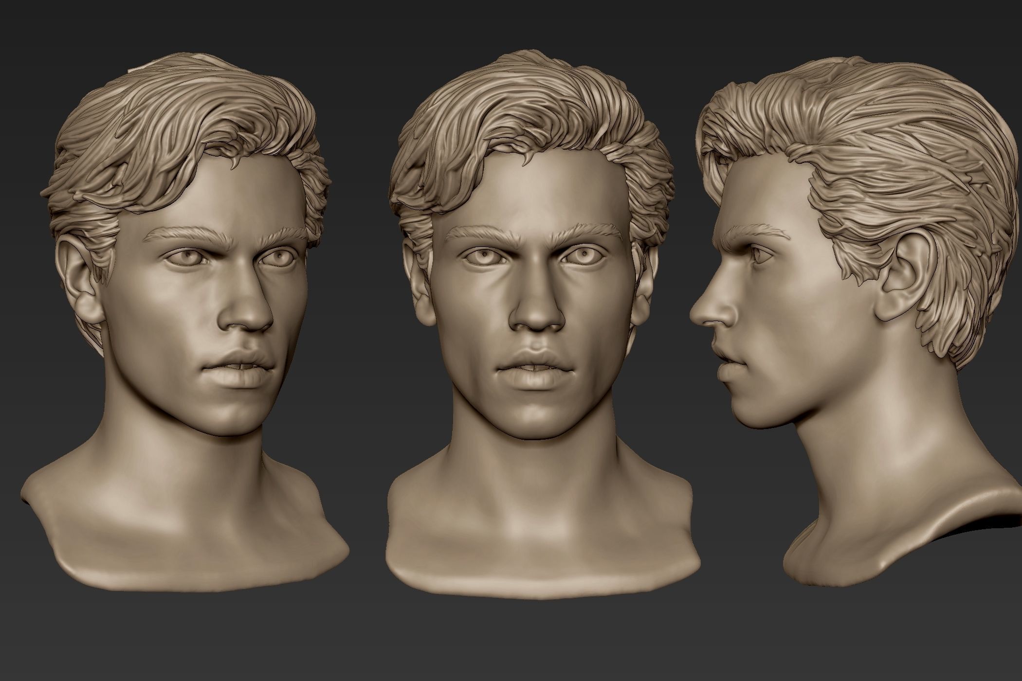 Male Head with Hair Sculpt 3D model_1