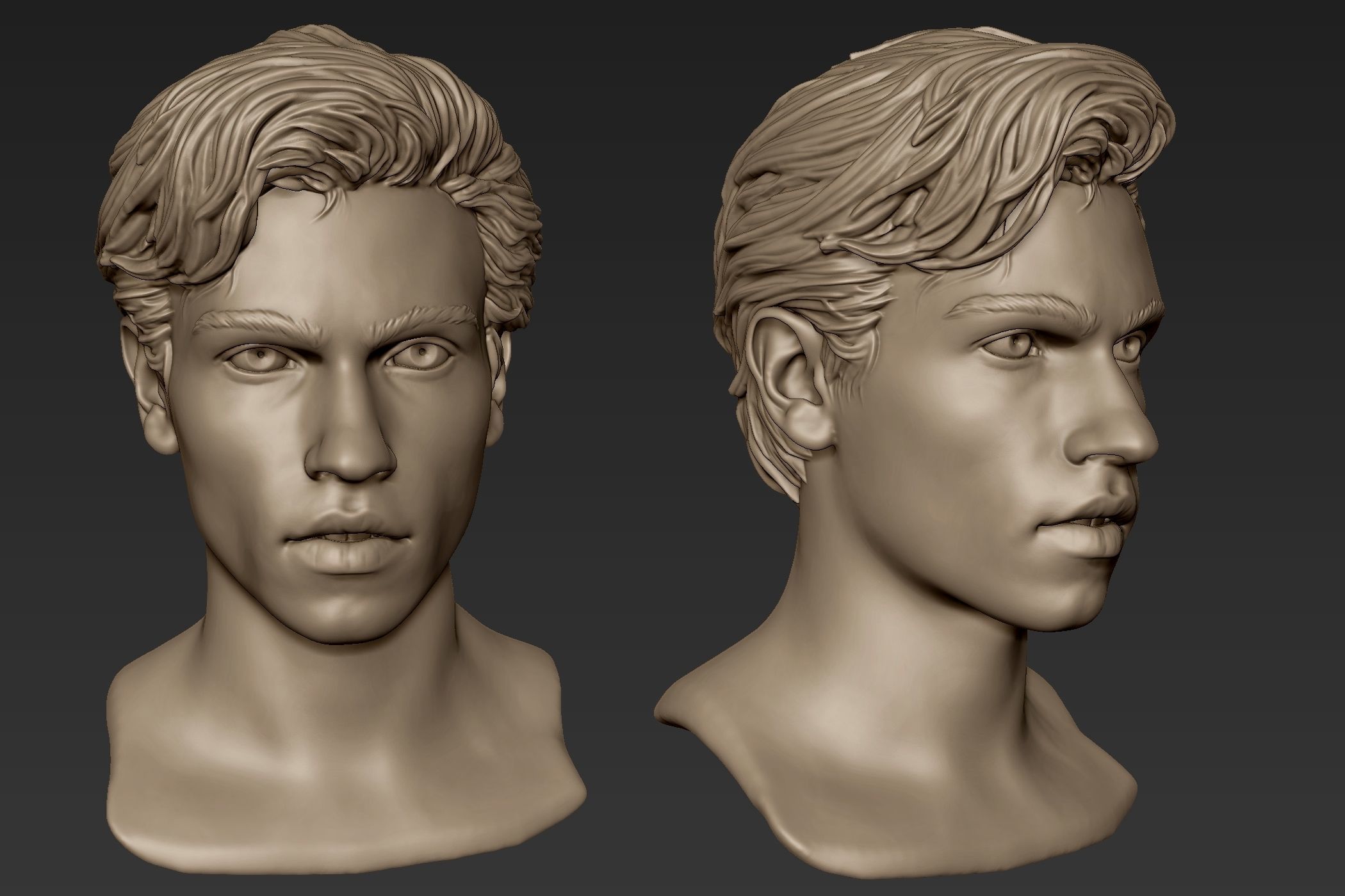 Male Head with Hair Sculpt 3D model_10
