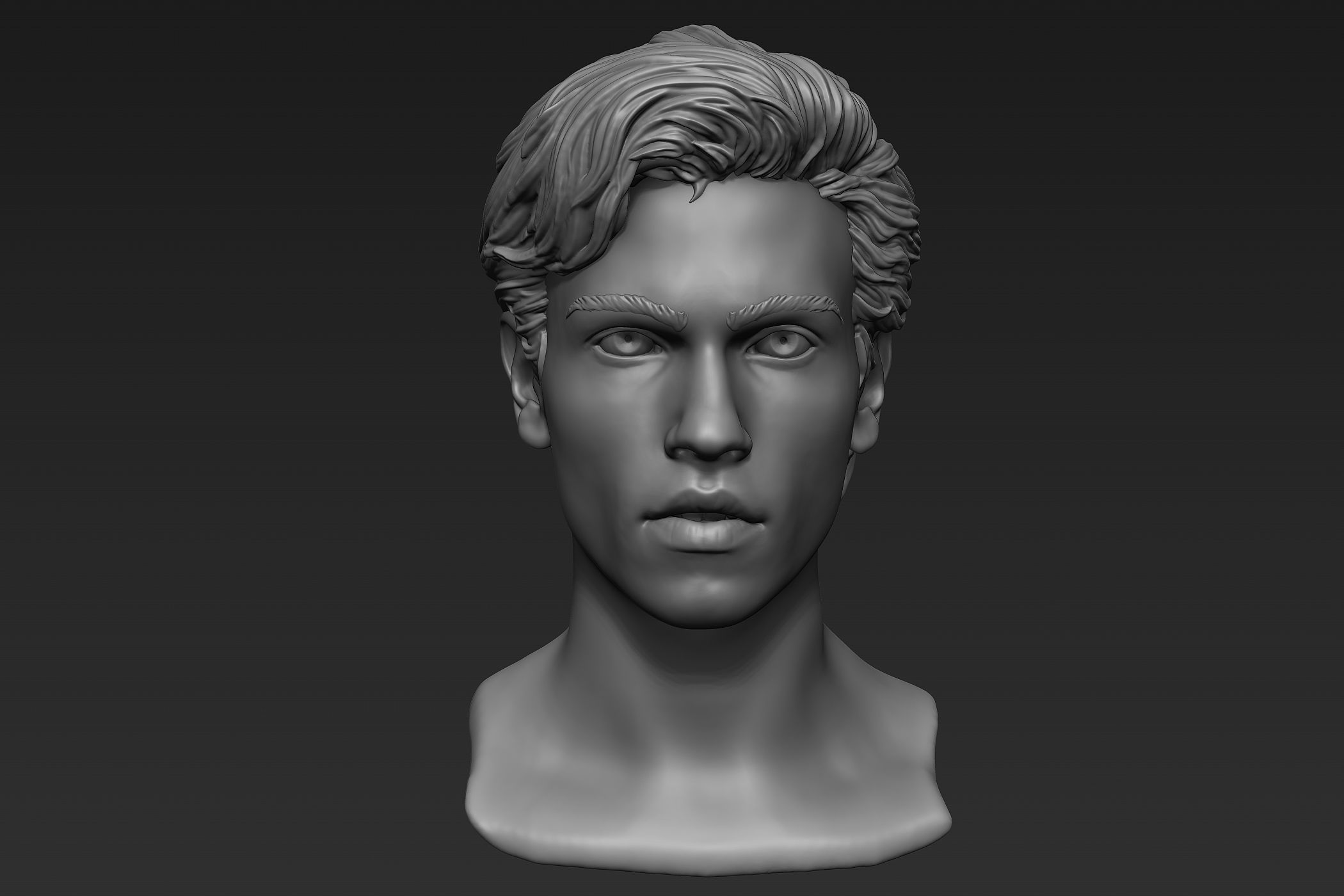 Male Head with Hair Sculpt 3D model_14