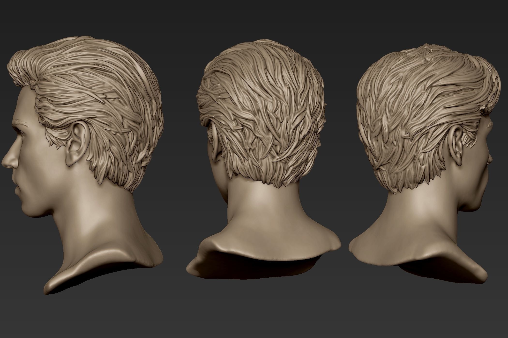 Male Head with Hair Sculpt 3D model_2