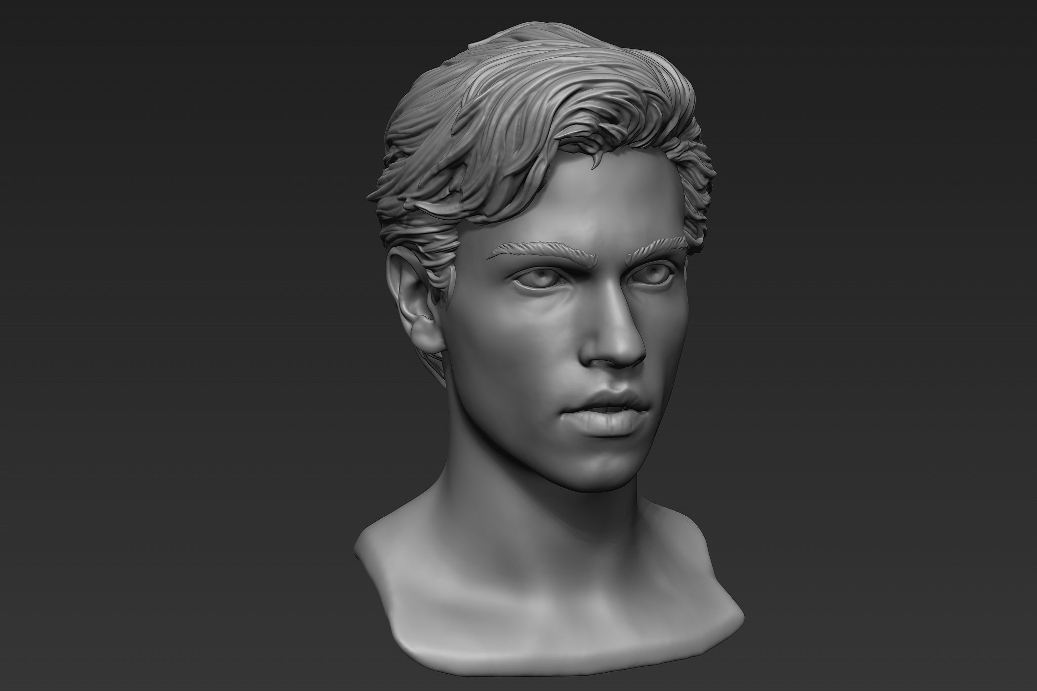 Male Head with Hair Sculpt 3D model_13
