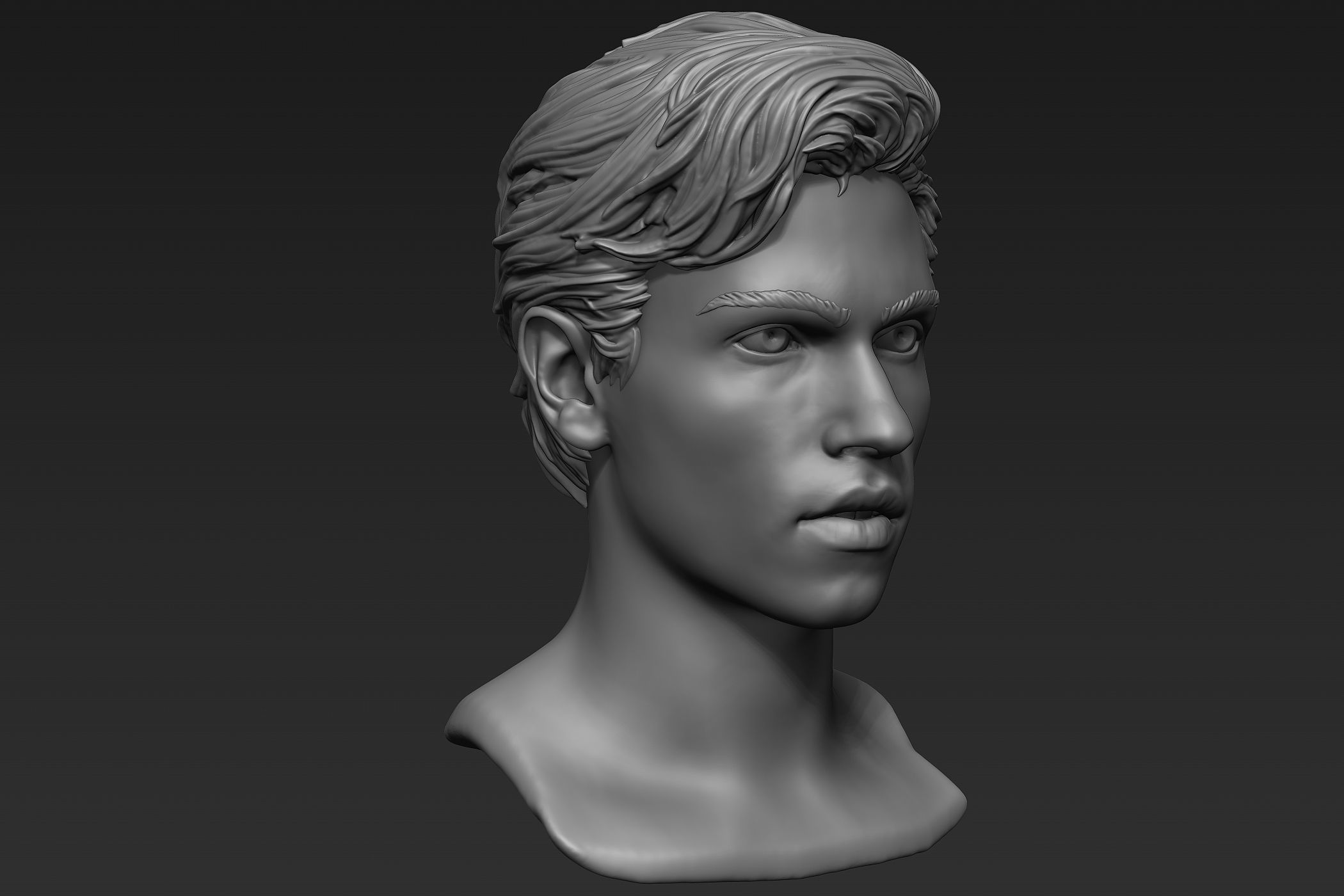 Male Head with Hair Sculpt 3D model_20