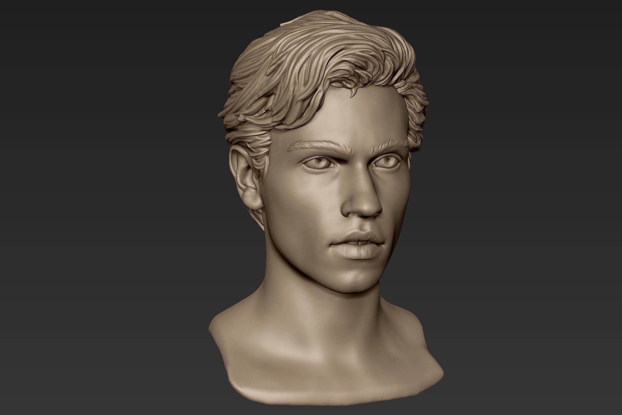 Male Head with Hair Sculpt 3D model_3