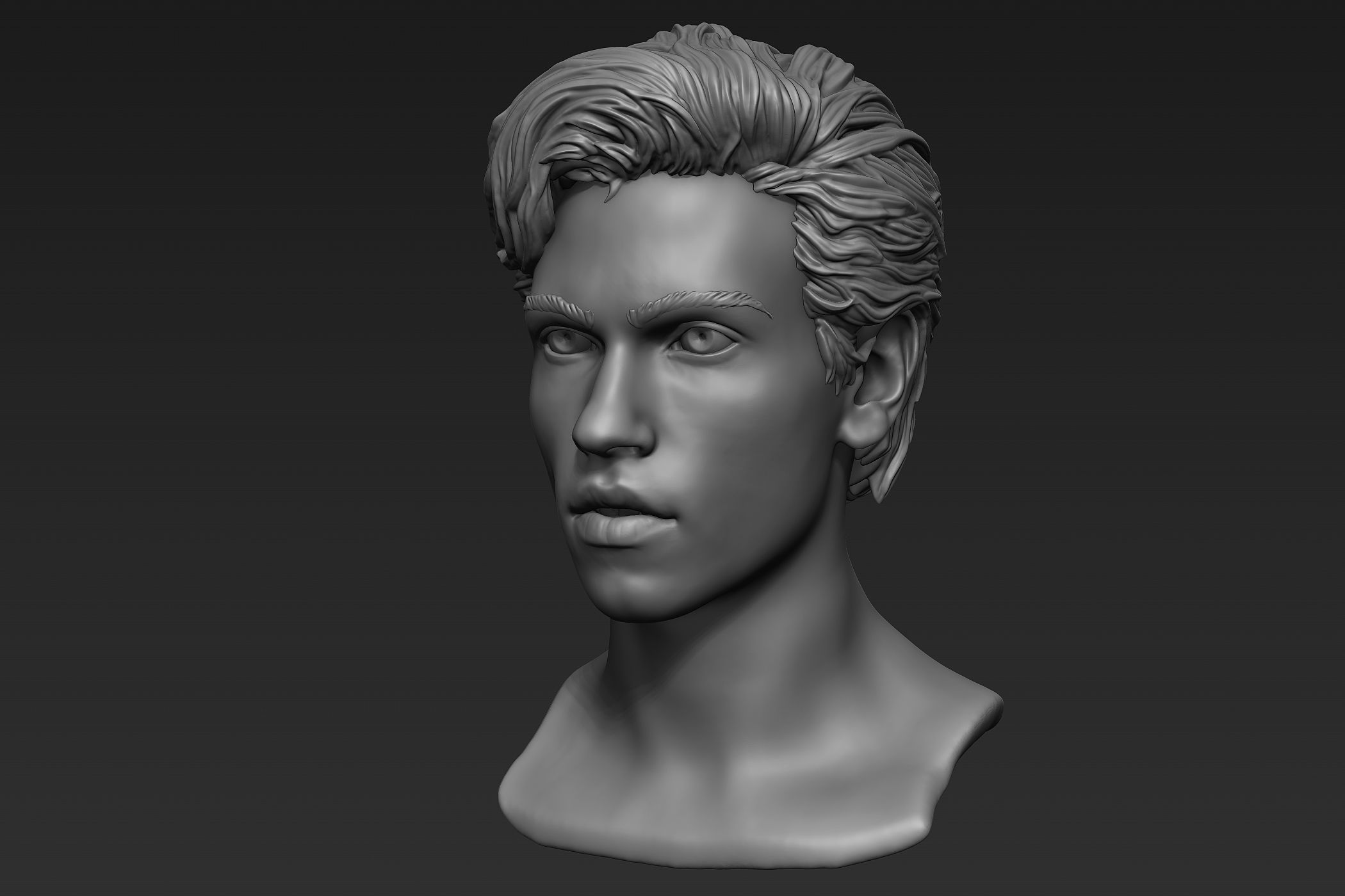 Male Head with Hair Sculpt 3D model_15