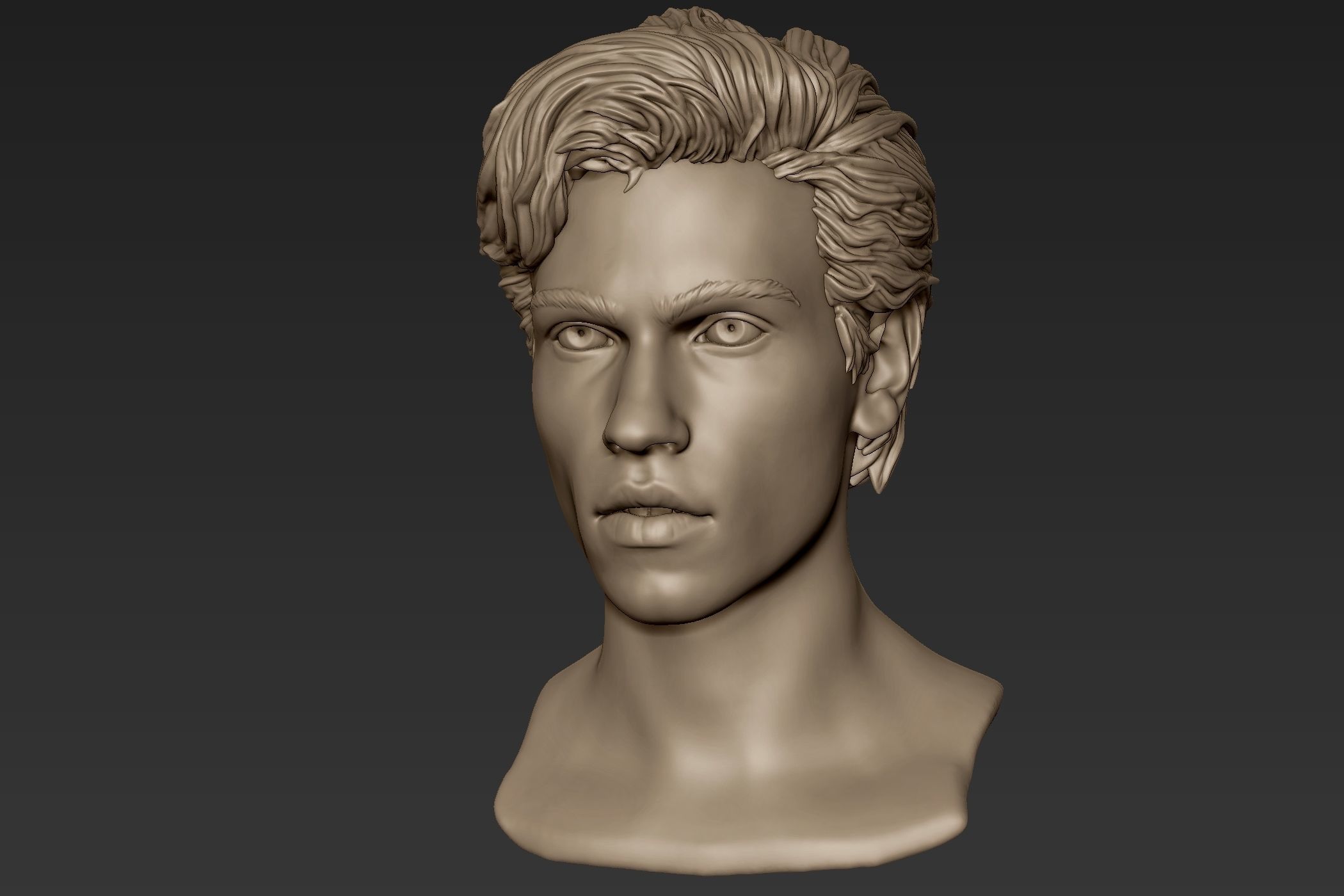 Male Head with Hair Sculpt 3D model_4