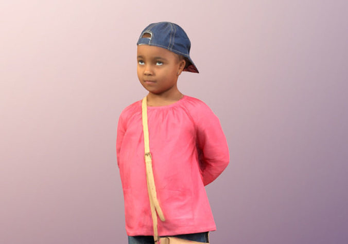 Jamila 11457 - Black Girl Kid With Bag Standing  3D model
